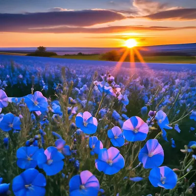цветущий лён на поле летним днём Stock Photo | Adobe Stock
