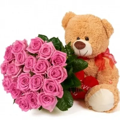 Букет Счастливый мишка» с розами - купить в Москве за 17 890 руб
