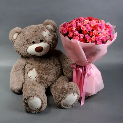 Букет из 25 роз с мягкой игрушки «Счастливый мишка» купить в Челябинске с  доставкой - «Makilove»