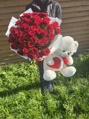 Белый мишка из роз за 1 490 руб. | Бесплатная доставка цветов по Москве