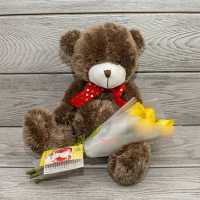 Композиция Подарочный набор \"Плюшевый мишка, розы и конфеты\"» с розами -  купить в Иркутске за 6 510 руб