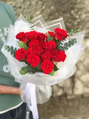 Цветы «Букет роз \"Россия\" (60-70 см) 15 штук» с доставкой