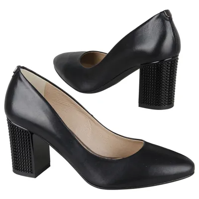 Классические женские туфли черного цвета из натуральной кожи на каблуке 7.5  см купить в интернет магазине Kwinto