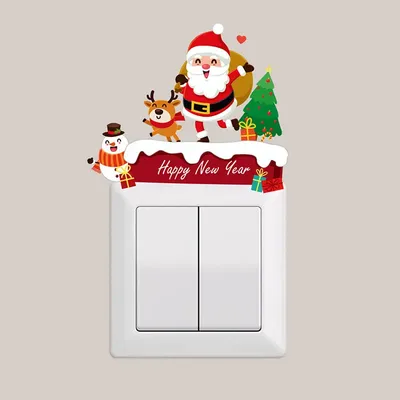 Рождественский настенный выключатель съемные наклейки мультфильм Санта Лось  Снеговик Креативные украшения для дома Новый год 2022 Рождество | AliExpress