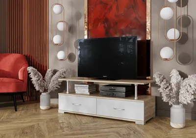 Тумба ТВ Аркон (Белый/Дуб вотан) купить в Хабаровске по низкой цене в  интернет магазине мебели