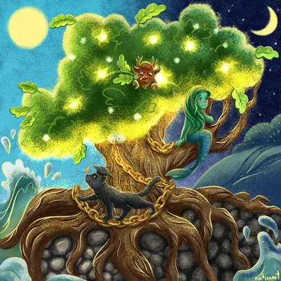 Иллюстрация У лукоморья дуб зеленый... в стиле 2d, детский, книжная