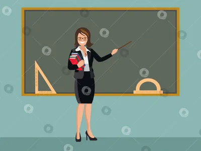 Молодая женщина-преподаватель около доски преподавания студент в классе в  школе, колледже или университете. Персонаж мультяшной женщины . Векторное  изображение ©Lembergvector 164135786