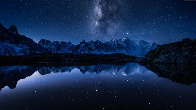 Картинки небо, ночь, озеро, горы, отражение, звезды, млечный путь, the sky,  night, lake, mountains, reflection, stars, the milky way, 4k обои, 4k ultra  hd - обои 1920x1080, картинка №528636