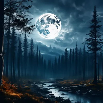 Полнолуние луна красиво лес качество…» — создано в Шедевруме