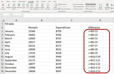 Various ways to display formulas in Excel - Extra Credit