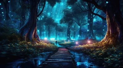 Enchanted Forest At Night Square Format 3d Digital Illustration Of A Blue  Glowing Mysterious Path Background, Mystery, Mystery Background, Enchanted  Background Image And Wallpaper for Free Download