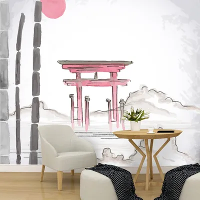 Картина на холсте для интерьера - Гейша пагода и сакура арт в японском стиле  20х30 - купить по низкой цене в интернет-магазине OZON (787324206)