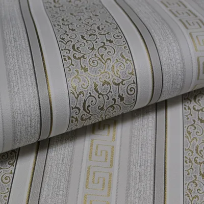 Обои современная классика на стену бумажные, светло серые в полоску с  вензелем золотым 0,53*10м, (ID#736181692), цена: 134 ₴, купить на Prom.ua