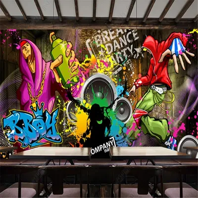 Ретро граффити обои s промышленное украшение Американский стиль хип-хоп  танец оснастки Ресторан Бар фон Настенные обои | AliExpress