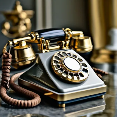 Телефон на рабочем столе в золотом…» — создано в Шедевруме