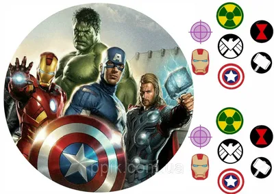 Съедобная Вафельная сахарная картинка на торт Супергерои Marvel 002.  Вафельная, Сахарная бумага, Для меренги, Шокотрансферная бумага.