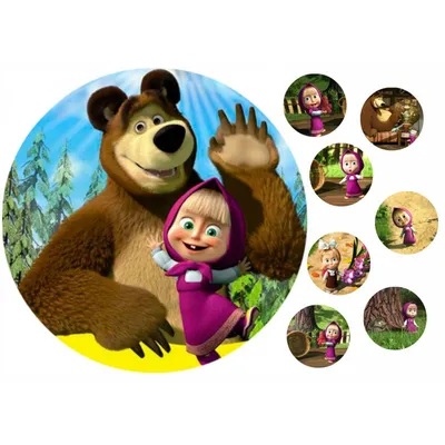 Вафельные картинки «Маша и Медведь» - купить Вафельные картинки в  интернет-магазине Forcakes.kz