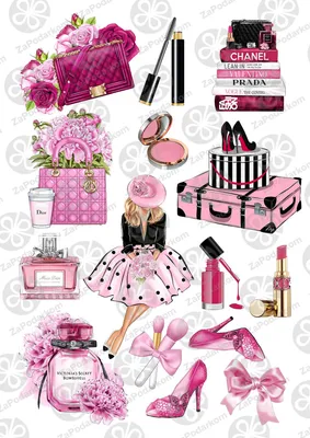Вафельная картинка Косметика розовый набор ᐈ Купить в Киеве | ZaPodarkom