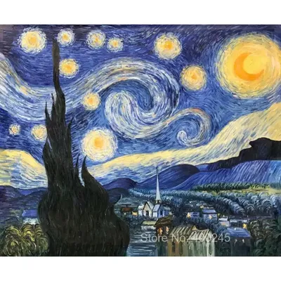 Ван Гог холст украшение на стену, живопись маслом Звездная ночь ручная  работа современный ландшафт синий Настенный декор 30 дюймов X 40 дюймов  Высокое качество | AliExpress