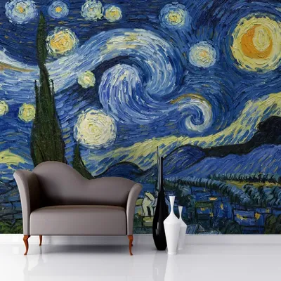 Гобелен Звездная ночь. Ван Гог (багет светлое золото) купить с доставкой |  Алматы Кiлем