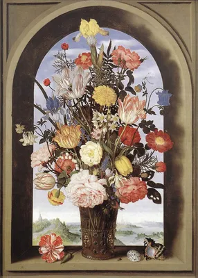 Амброзиус Босхарт Старший - Ваза с цветами в оконной нише, 64×46 см:  Описание произведения | Артхив