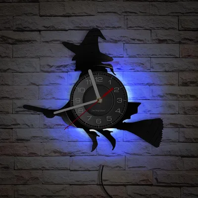 Купить Ведьма на метле Хэллоуин настенные художественные настенные часы  Happy Halloween виниловая пластинка настенные часы праздничный настенный  декор колдовские часы | Joom