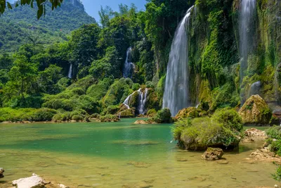 Фотографии Вьетнам Ban Gioc water Falls гора Скала Природа 5120x3413
