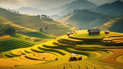 рисовые террасы Вьетнама на рассвете, картина сельское хозяйство фон  картинки и Фото для бесплатной загрузки