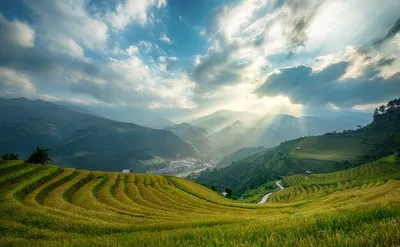 Рисовые поля на террасе mu cang chai, yenbai, вьетнам. вьетнамские пейзажи.  | Премиум Фото