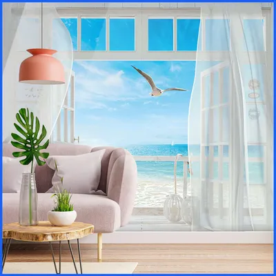 Фотообои Вид из белого окна на море и чайку 300x270 см - купить по выгодной  цене в интернет-магазине OZON (660310324)