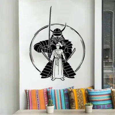 Виниловые наклейки на стену \"Самурай и меч\" | AliExpress