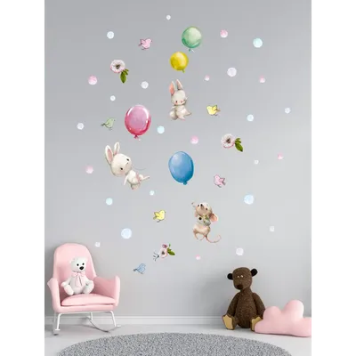 Интерьерные наклейки \"Воздушные шары и зайцы\" виниловые наклейки для детей  на стену по цене 499 ₽/шт. купить в Москве в интернет-магазине Леруа Мерлен