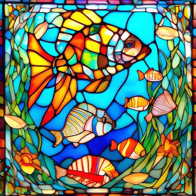 Красивые яркие рыбки, ракушки, …» — создано в Шедевруме