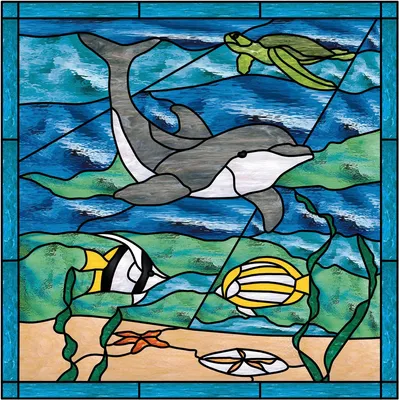 Скачать - Иллюстрация в витраж стиль синие рыбы скалярных на фоне воды и  водорослей — стоковая иллю… | Arte vitral, Pinturas de peixes, Projetos de  pintura de vidro