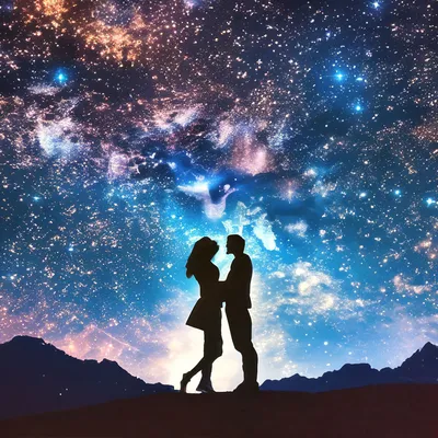 Влюбленные на фоне звёздного неба» — создано в Шедевруме