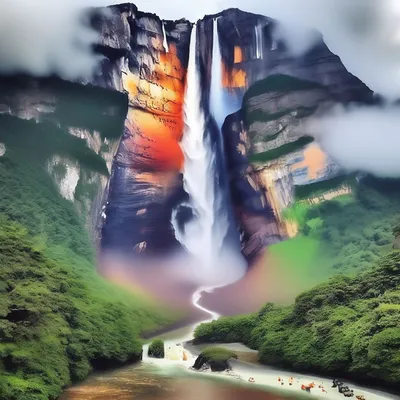 Waterfall - Водопад Анхель, Венесуэла В 2009 году венесуэльцы переименовали  Анхель в Керепакупаи-меру — по одному из местных названий водопада Самый  высокий в мире водопад общей высотой в 1054 метра расположен в