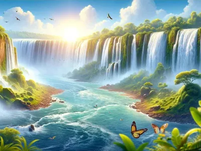 Скачать обои река, пейзаж, водопад, красиво, river разрешение 1440x900  #43249