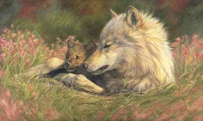 Онлайн пазл «Волчица с волчатами»