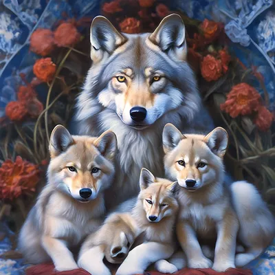 Волчица с волчатами» — создано в Шедевруме
