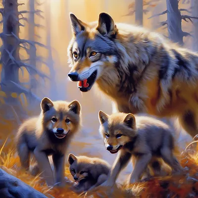 Волчица с волчатами охота голод» — создано в Шедевруме