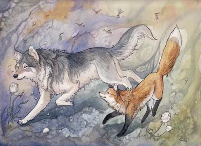 Лиса и волк рисунок карандашом - 57 фото
