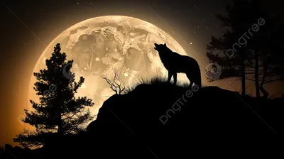 Волк, воющий в полнолуние, за которым стоит полная луна. | Премиум Фото