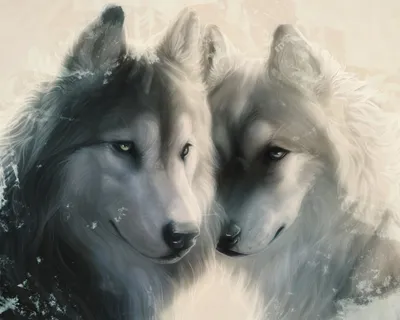 Скачать обои взгляд, любовь, нежность, рисунок, пара, волки, раздел собаки  в разрешении 1280x1024