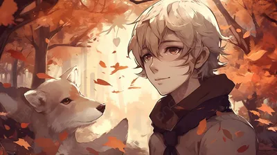 персонаж портрет аниме волк осенние листья, обложка фон картинки и Фото для  бесплатной загрузки