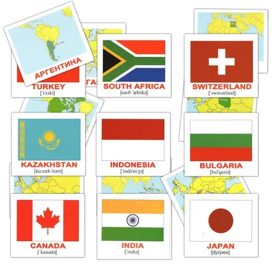 Флаги стран Азии - трехчастные карточки Монтессори купить и скачать