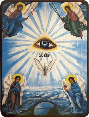 Рукописная икона Всевидящее око Божие, палехский стиль