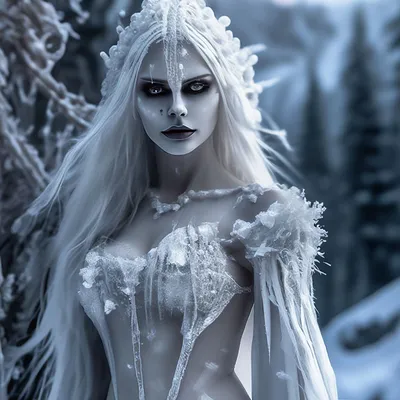 Женщина -вурдалак стоит у снежной …» — создано в Шедевруме