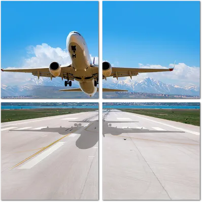 Модульные часы-картина Взлетающий Самолет - Модульная картина Самолет купить