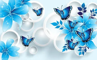 Фотошпалери Сині квіти з метеликами №38123 - ціна, фото, відгуки | АВС-Decor