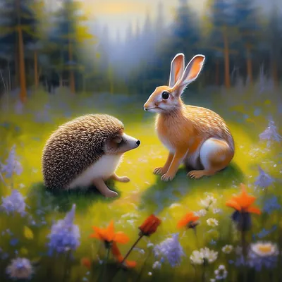 Иллюстрация к белоруской сказке \"Заяц и ёж\"